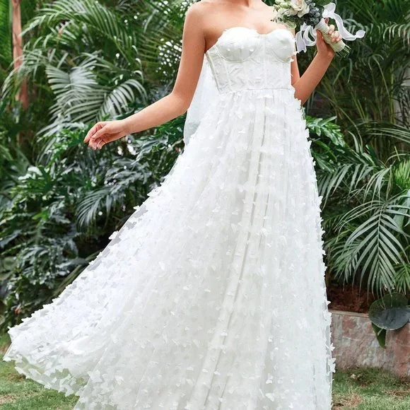 Dresses | White Preppy Womens Appliques Detail Mesh Tube Wedding Dress |  Poshmark